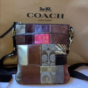 Coach Patchwork Crossbody Bag - Brown, Gold, Red